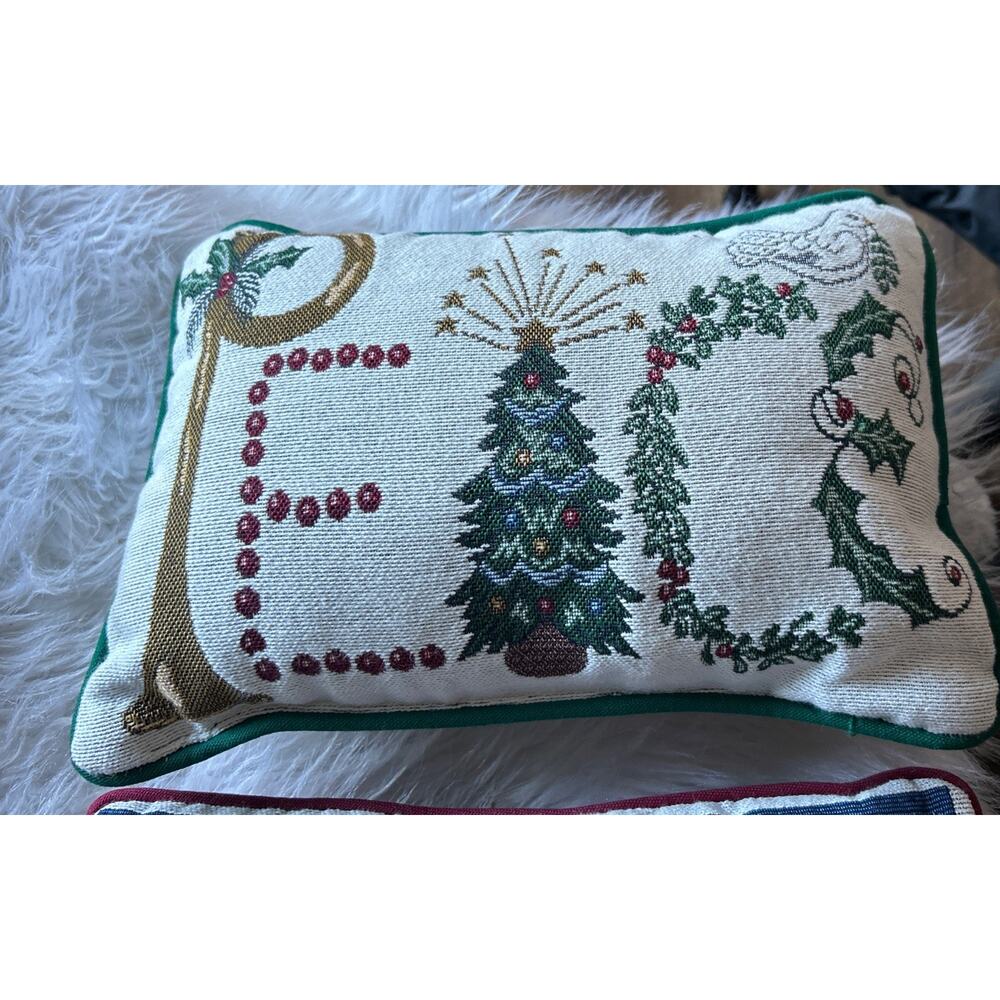 Vintage Cross Stitch Needlepoint Merry Christmas & Peace Pillows 12x8.5 Lot Of 2 - Picture 2 of 10